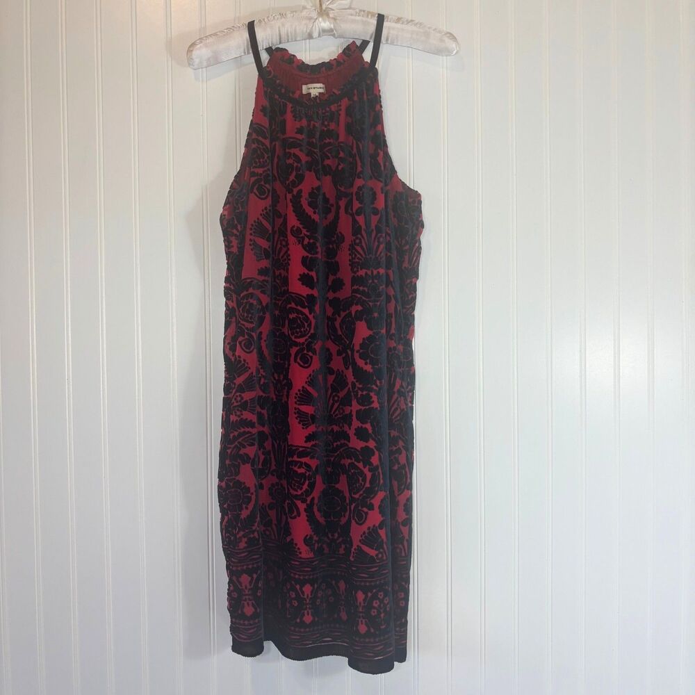 Red Black Womens Damask Dress Size M Velvet Ornate Cocktail Romantic Tapestry - Picture 14 of 15